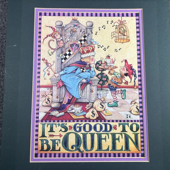Mary Engelbreit-IT'S GOOD TO BE QUEEN Throne Birdcage Money Bags Art Print Mat - Picture 1 of 11